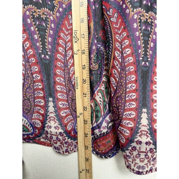 Loft Women's Sz XL Blouse Top Multicolored Paisley Print Lined Ruffle Trim - Picture 16 of 16